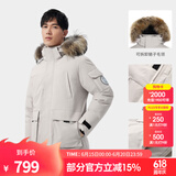 骆驼（CAMEL）【王俊凯同款】户外羽绒服冬季新款连帽羽绒衣中长款保暖防风外套 AA12264035B，浅卡其，男女同款 M