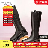 他她（TATA）厚底长筒靴女靴英伦加绒保暖骑士靴高筒靴秋冬新WXK02DG3 黑色（绒里） 36