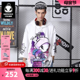 闪电潮牌（GENANX）七分袖情侣卫衣宽松潮动漫印花帽衫男 白色 M
