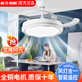 新飞风扇灯led隐形扇叶厨房卧室餐厅吊扇灯静音变频照明灯具 云朵白-42寸无极变频-96w-遥控