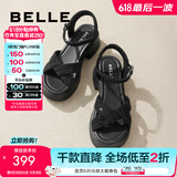 百丽（Belle）满钻条带繁星休闲凉鞋女商场款厚底凉鞋A9S2DBL4 黑色 36 (230mm)