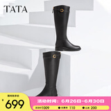 他她（TATA）超模骑士靴女靴加绒大筒围长筒靴高筒靴冬季新款7TG80DG3 黑色（金属圈-单里） 36