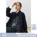 FANSILANEN范思蓝恩22FS4106韩系气质牛角扣大衣女秋冬学院风双面羊毛呢外套 藏青色 XS