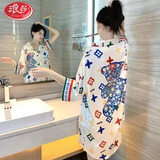 浪莎（LangSha）轻奢冰丝睡裙女夏季性感超薄高级感衬衫外穿家居服睡衣2025年新款 满天星小熊【女神战袍】 均码 【80-150斤可穿】