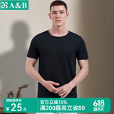 AB男T恤全棉圆领打底透气汗衫舒适宽松男短袖老人衫睡衣家居服T751 黑色 2XL