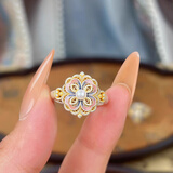 RSRDDY老凤凰宫阙银戒指女足银9999国风新中式珐琅彩宫廷活口纯银戒指 999足银茯苓银戒指