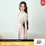 乐町芝芝莓莓法式碎花公主裙24年夏季新款收腰显瘦纯欲风短袖裙压褶 白色（现货） S