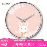 摩门（Momen）挂钟儿童房卧室石英钟粉色兔子女生卡通创意钟表 30cm