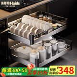 海蒂司【加粗加深双排碗位】拉篮304不锈钢厨房碗篮厨柜拉蓝阻尼碗碟篮 750柜体【黑晶升级3.0系列】