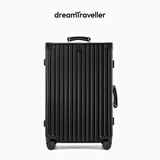 梦旅者复古行李箱万向轮铝框拉杆箱密码箱包大容量学生旅行箱登机箱男女 哑光黑色卡扣 24英寸 （托运箱+磨砂箱体）