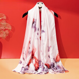 达芬奇密码丝巾女士围巾秋冬超大款加长印花纱巾防嗮披肩 生日节日礼物 花枝婉韵 浅粉