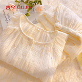 古今（GUJIN）纯棉100全棉泡泡纱长袖睡衣女春秋新款家居服睡裤大码两件套XL