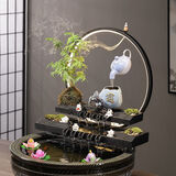 时鸟陶瓷流水摆件循环水鱼缸增氧过滤器摆件室内喷泉瀑布家用造景配件 单层小号财福双收【带水泵】