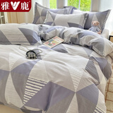 雅鹿全棉被套单件单人150x200宿舍被子套200x230cm纯棉裸睡被罩四件套 创意几何【加厚磨毛 100纯棉】 1.8m床单款四件套-被套200*230cm