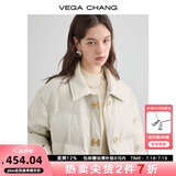 VEGA CHANG哑光PU皮羽绒服女2025年秋冬新款小个子白鸭绒短款外套 米色 S
