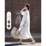 德玛纳【清新纯棉】春秋水溶蕾丝刺绣茶歇裙流苏棉绳荷叶边女式连衣裙