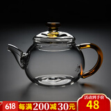 锦格玻璃茶壶耐高温功夫茶具小号过滤可烧煮茶透明家用简约加厚泡茶器 H-22茶壶黄色把 260ml