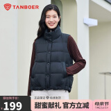 坦博尔羽绒服马甲女立领宽松外搭短款羽绒背心外套TD236006 黑色 165