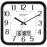 康巴丝（Compas） 挂钟客厅2025款家用大气方形石英钟办公时钟挂墙卧室钟表 2548日历黑白（25*25cm）