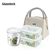 Glasslock保鲜盒进口饭盒玻璃耐高温上班带饭密封便当盒3件套赠包