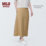 无印良品（MUJI）女式 麻混 弹力 直筒裙 长半身裙女春款裙子半裙 中长裙 女装 米色 XL (165/74A)