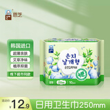 恩芝韩国进口日用卫生巾250mm10片 艾草植萃微私护抑菌净味超薄姨妈巾