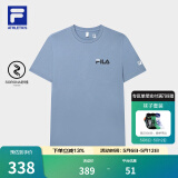 FILA官方男子短袖T恤夏季简约圆领运动男装上衣休闲针织套头衫 铁漆蓝-DB M 170/92A