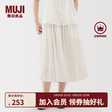 无印良品（MUJI）女式 强捻 抽褶裙 长半身裙女裙子女装格子裙25年夏季BE1VEC5S 米白色 M （160/66A）