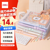 得力(deli)5只A4防水网格学科分类袋 文件袋一年级小学生科目分类袋标签款 马卡龙色系混色63482