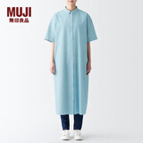 无印良品（MUJI）女式 凉爽 五分袖 衬衫连衣裙 BCL65C3S 衬衫裙裙子长裙 绿色条纹 L(165/88A)