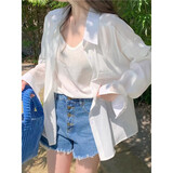 南木熊白色衬衫女冰丝衬衣女士新款洋气高级感法式宽松长袖衬衫防晒外套 防晒衬衫【75-110斤】