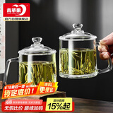 青苹果泡茶杯带盖 无铅玻璃把手水杯玻璃杯商务会议家用350ML两只装