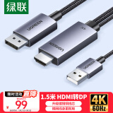 绿联HDMI2.0转DP1.2转接线头Displayport公4K高清视频连接线 笔记本电脑接显示器转换器线1.5米25153