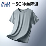 艾伦伯顿（Alen Botun） 运动短袖t恤男夏季吸汗衣宽松跑步女速干衣服健身服凉感冰丝上衣 蓝灰【冰丝 透气】 S (165-170CM)