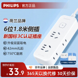 飞利浦（PHILIPS）迷你插排 1.8米总控 6插位二脚两孔插座/插线板/排插/接线板/拖线板 出差旅行便携一转多