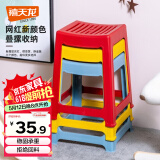 禧天龙塑料凳子家用休闲椅子加厚防滑凳板凳方凳换鞋凳故宫红D-2022