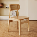 致喜中古风实木餐椅法式复古休闲酒店藤编椅子靠背椅家用软包餐桌凳子 原木色实木框架+实木座板