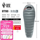 黑冰（BLACKICE）24新款【B系列鸭绒木乃伊式羽绒睡袋】户外露营单人羽绒睡袋 灰色 B700 L码（新标准）