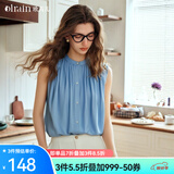 Olrain欧芮儿蓝色宽松慵懒风衬衫女夏季2025新款小圆领无袖上衣 蓝色 M