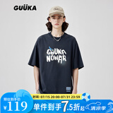 古由卡（GUUKA）xSANK纯棉短袖潮牌t恤男士夏季2025新款刘宇同款嘻哈宽松休闲半袖 深灰色 F7587 XL