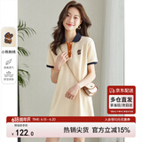 尚都比拉美式复古风小熊刺绣POLO连衣裙小个子夏季宽松显瘦裙子 杏色 S 