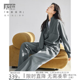 对白时尚通勤运动卫衣两件套女2025春装新款外套直筒长裤休闲套装 深灰色 L