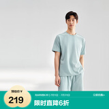 全棉时代睡衣男短袖短裤情侣家居服套装针织平纹 白青色L