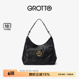 GROTTO个乐经典黑石hobo包大小号植鞣绵羊皮腋下单肩斜挎软包礼物 经典黑 金标L