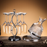 花语四季红酒杯家用套装水晶玻璃勃艮第杯葡萄酒杯高脚欧式创意轻奢醒酒器 波米红酒杯6只+双8架+陀螺醒酒器 1.5L