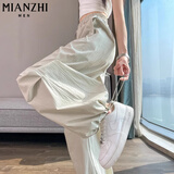 棉致美式工装运动休闲裤子女夏季薄款2026新款小个子高腰潮流阔腿裤 410杏色【高品质24.5】 L 100-115斤