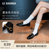 莱尔斯丹[墨金爵士]圆头套脚搭扣羊皮低跟乐福鞋女单鞋10501 黑色BKL 35