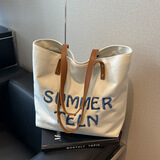 鹏境帆布包女大学生托特包七夕手提包上课女款斜挎大容量通勤单肩挎包 summer单肩包【简约白】