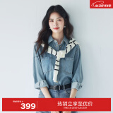 伊芙丽（eifini）【爆款延续】伊芙丽复古蓝色牛仔衬衣女通勤女装外套 浅蓝 S 80-110斤