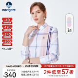 Navigare意大利小帆船长袖衬衫女士春季通勤百搭格子休闲修身内搭衬衣女装 粉红/白 M